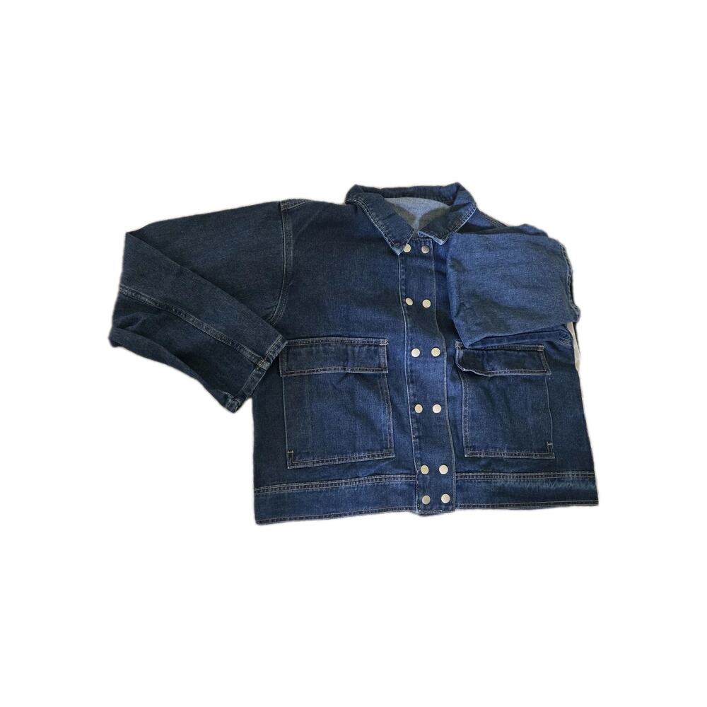 Emmiol Jean Jacket womans Button Front blue Pockets Point Collar Size XL